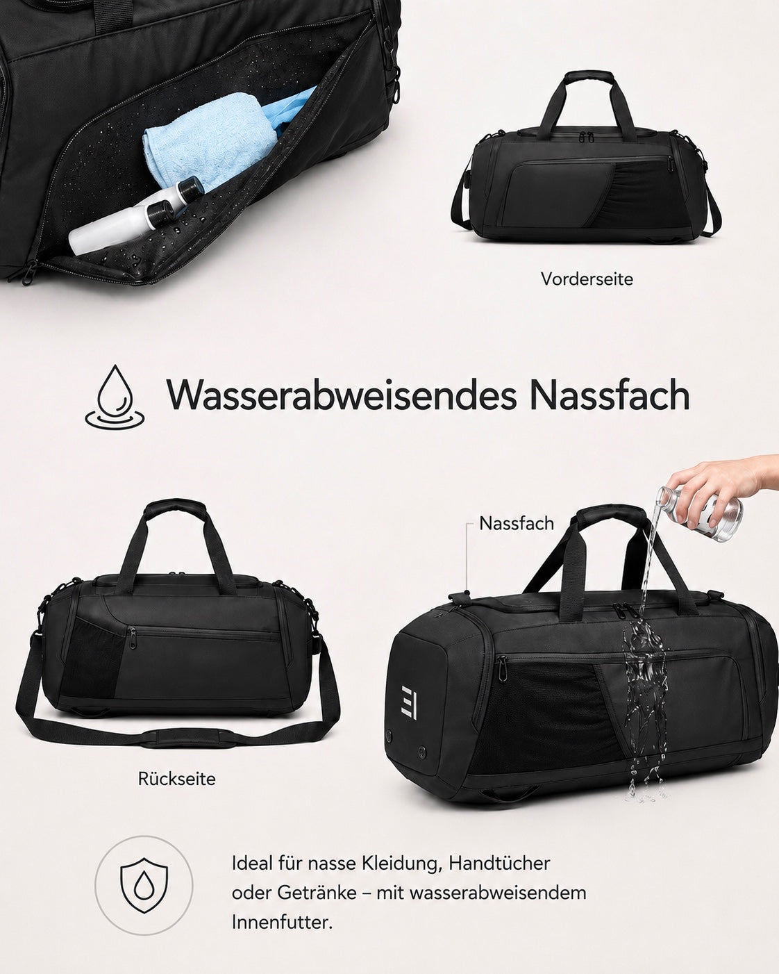 Wasserabweisendes Nassfach der 3two1 Founders Gym Bag